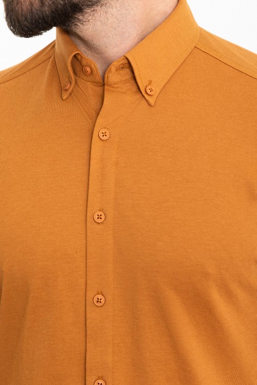 Camel Color Short Sleeved Design Casual Cotton Men's Shirt