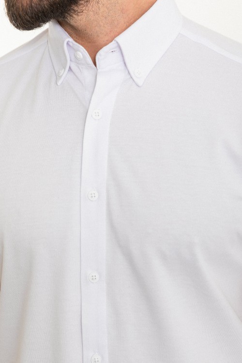 White Color Short Sleeved Design Casual Cotton Men's Shirt