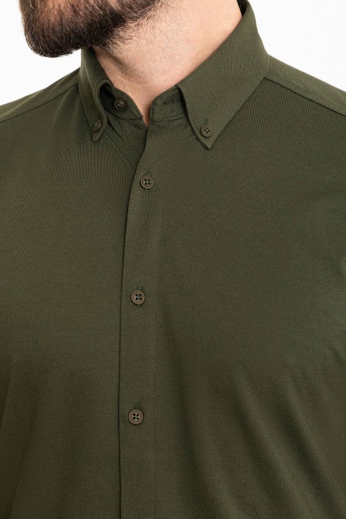 Khaki Color Short Sleeved Design Casual Cotton Men's Shirt