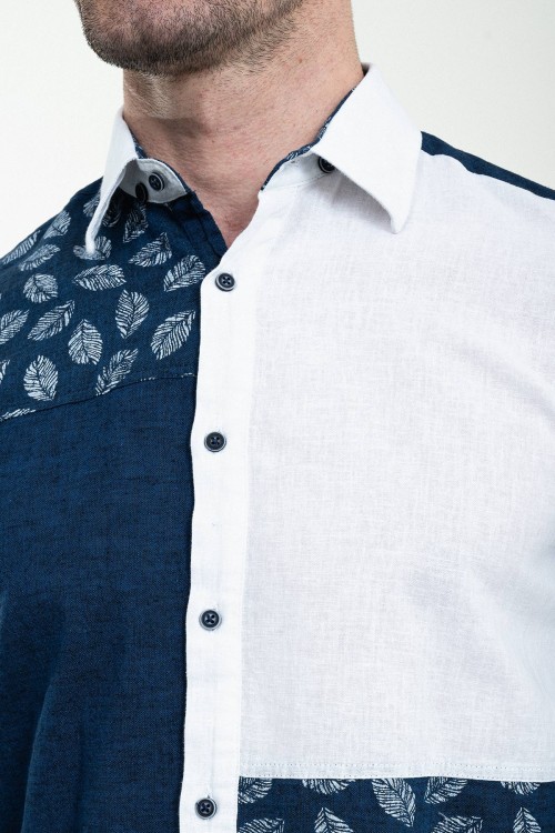 Dark Blue Color Two Sided Figured Design Casual Men's Shirt
