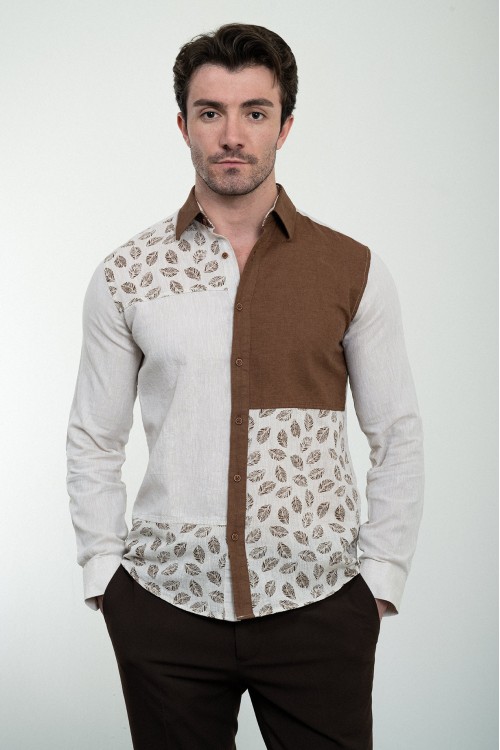 Dark Blue Color Two Sided Figured Design Casual Men's Shirt