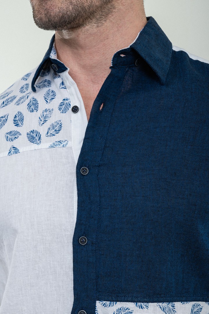 Dark Blue Color Two Sided Figured Design Casual Men's Shirt