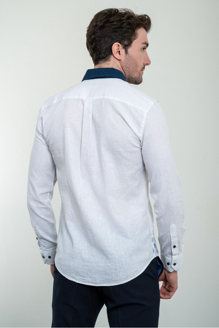 Dark Blue Color Two Sided Figured Design Casual Men's Shirt