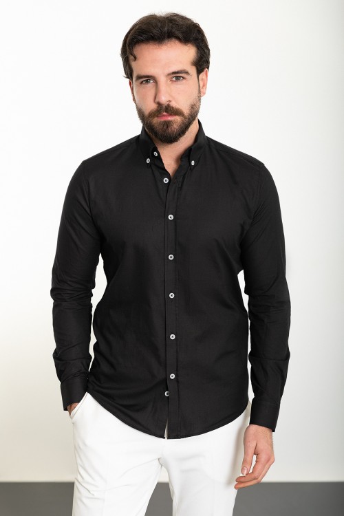 Black Color Casual Cotton Men's Shirt