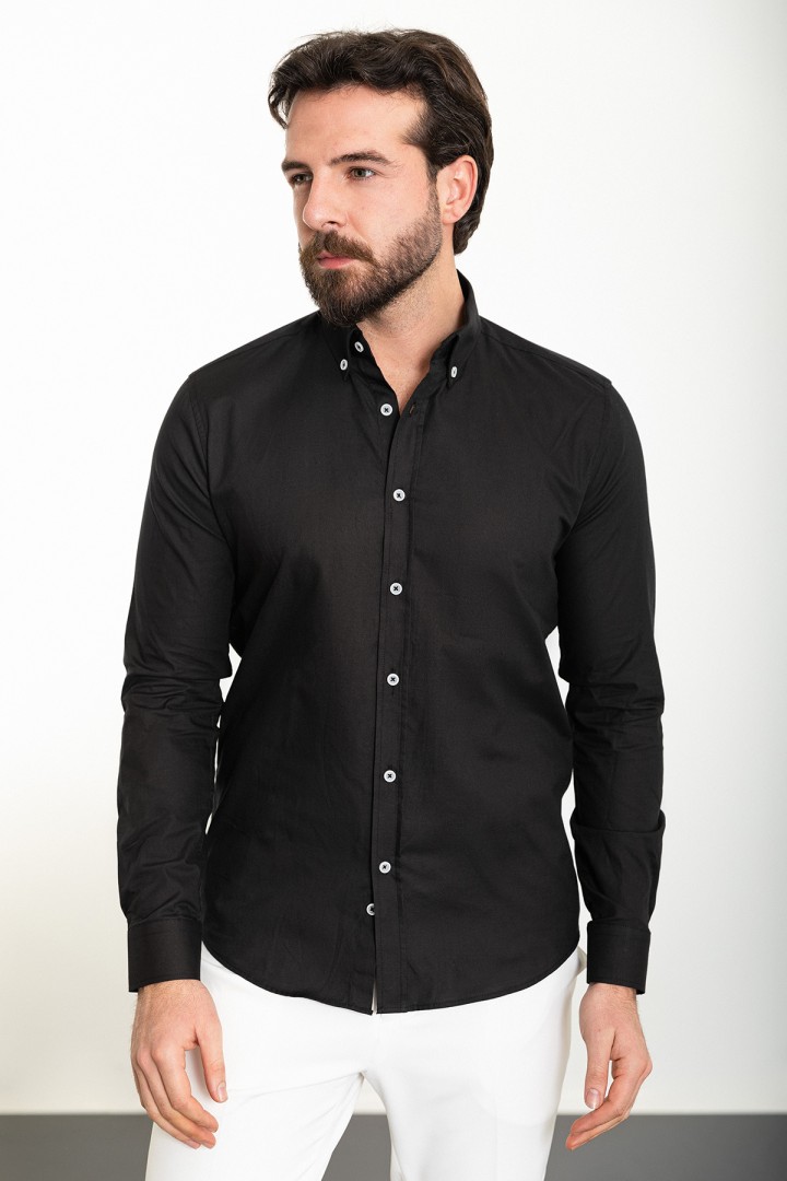 Black Color Casual Cotton Men's Shirt