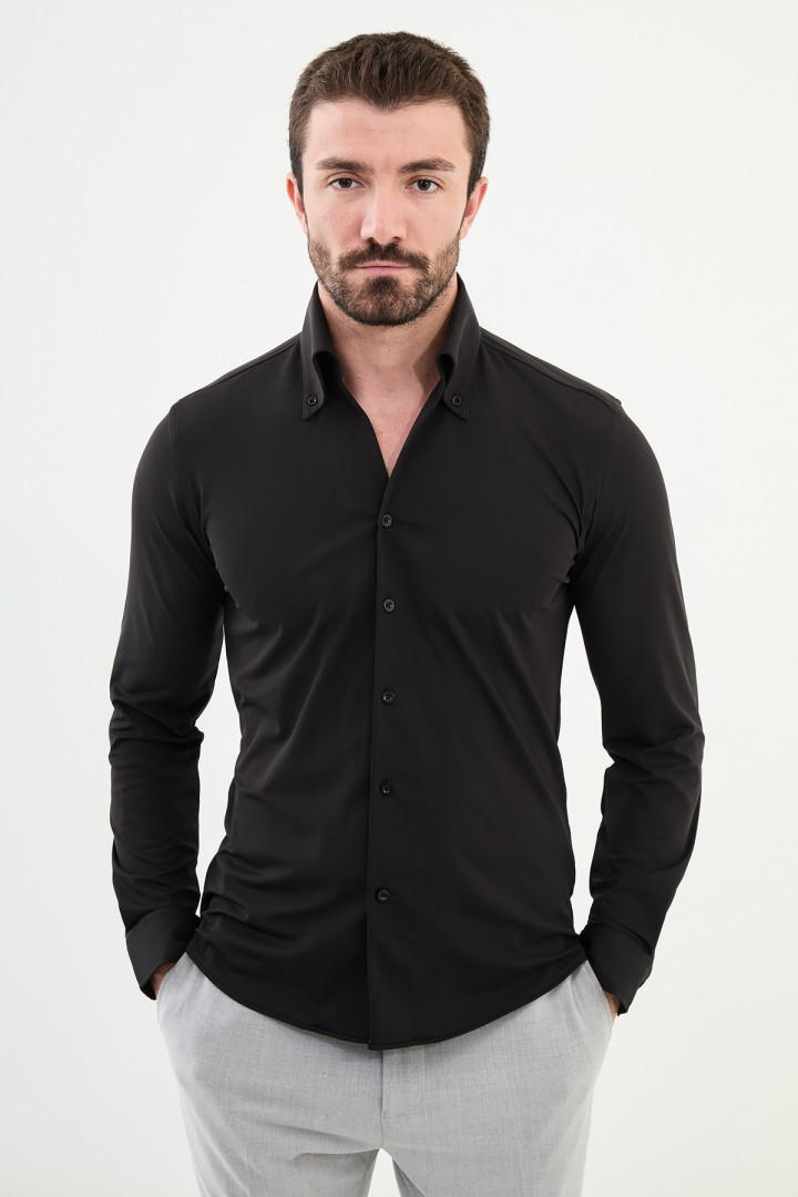 Black Color Wide Collar Design Classic Men's Shirt