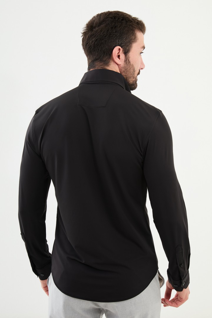 Black Color Wide Collar Design Classic Men's Shirt