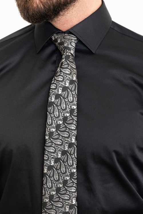 Black Cotton And Elastan Fabrics With Polycort Collar Detailed Classic Mens Shirt