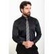 Black Cotton And Elastan Fabrics With Polycort Collar Detailed Classic Mens Shirt