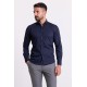 Dark Blue Cotton And Elastane Fabric With Dobby Design Classic Men's Shirt