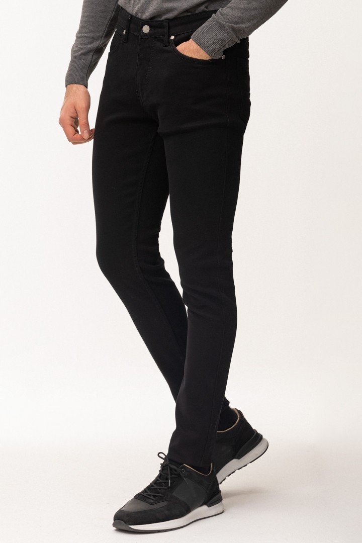 Black Color With Cotton And Elastane Fabrics Basic Mens Trousers
