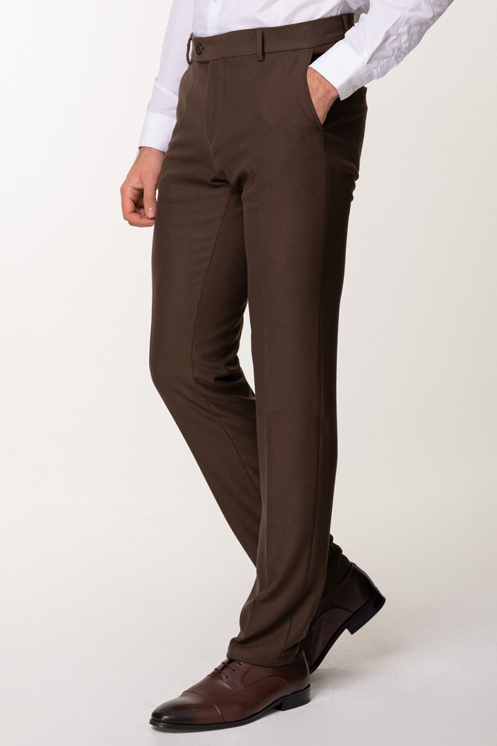 Brown Color With Wool And Elastane Fabrics Classic Mens Trousers