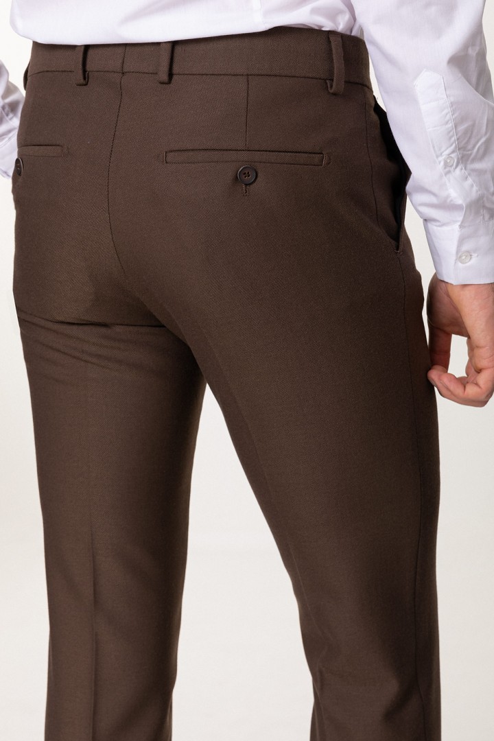 Brown Color With Wool And Elastane Fabrics Classic Mens Trousers