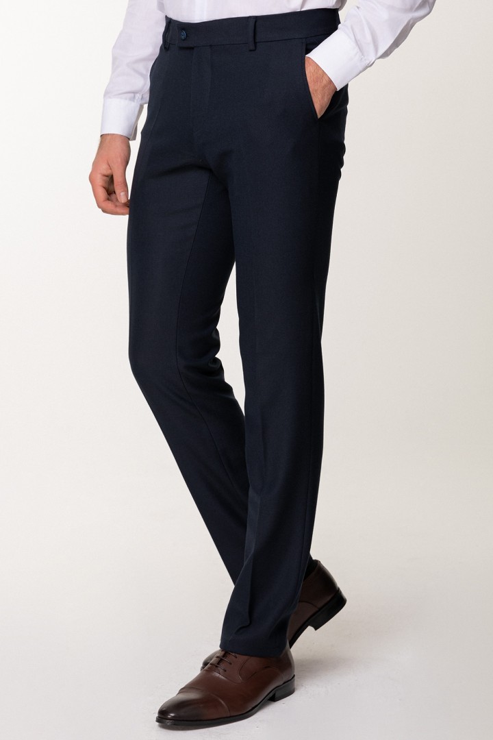 Dark Blue Color With Wool And Elastane Fabrics Classic Mens Trousers