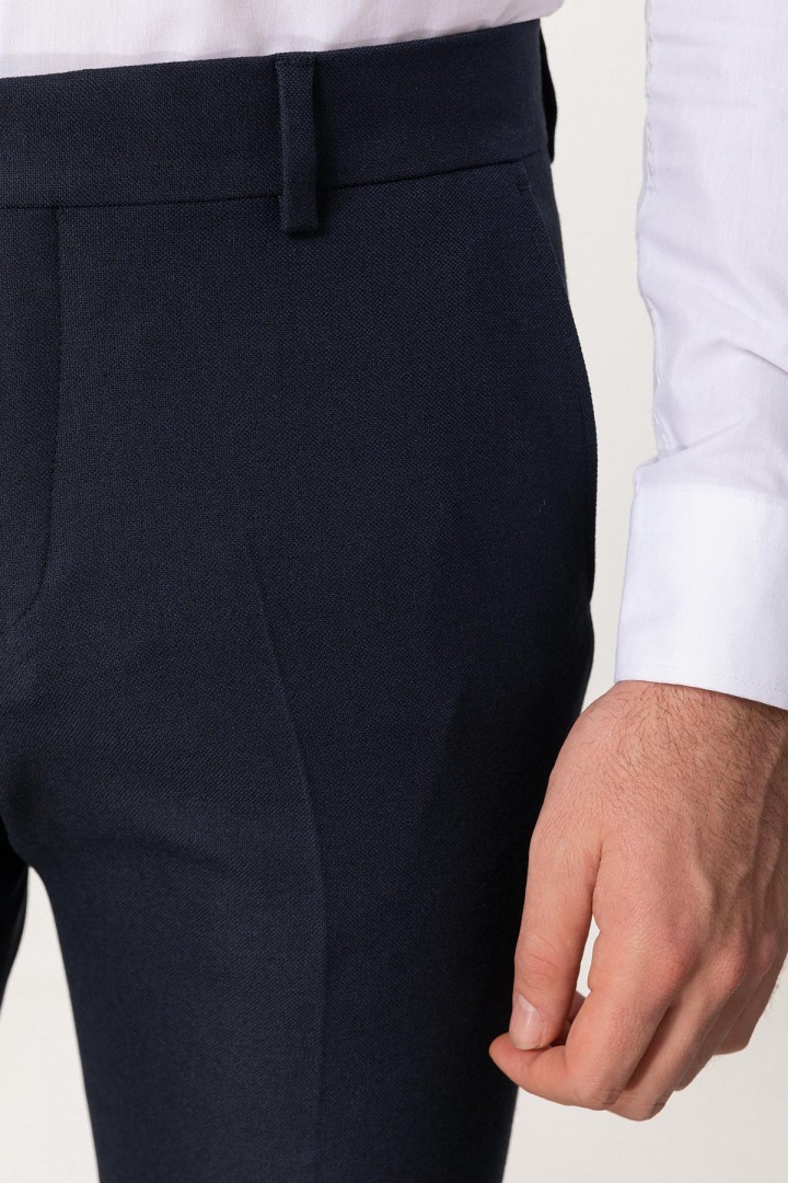 Dark Blue Color With Wool And Elastane Fabrics Classic Mens Trousers