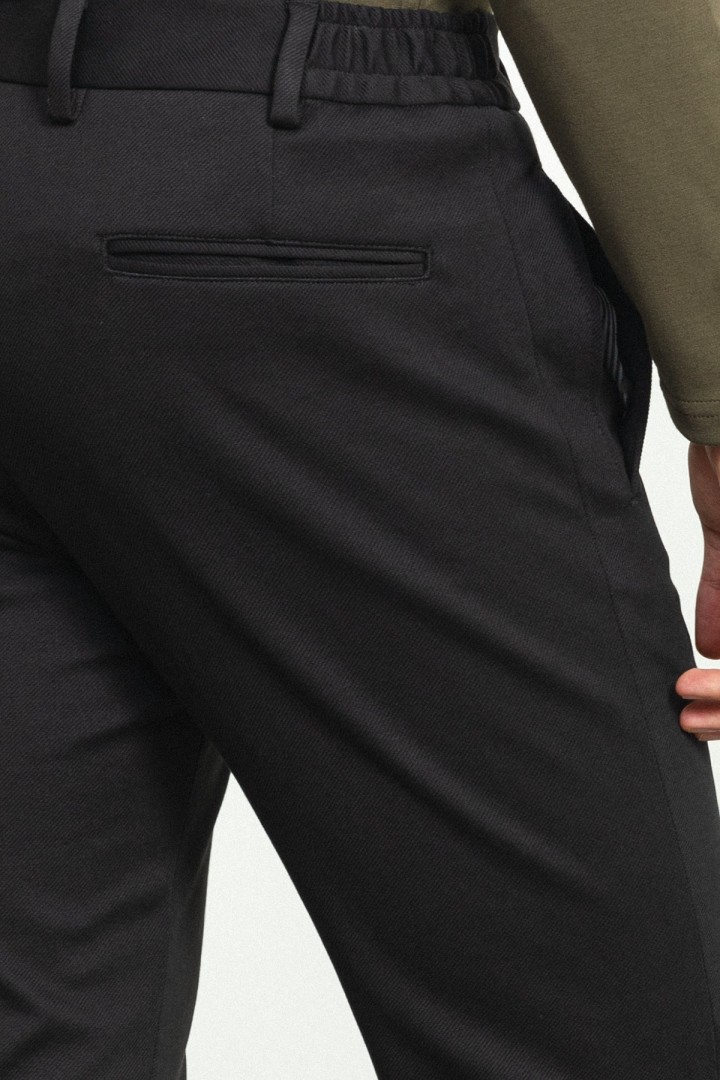 Black Cotton And Polyester Fabrics Elastic Design Casual Mens Pants