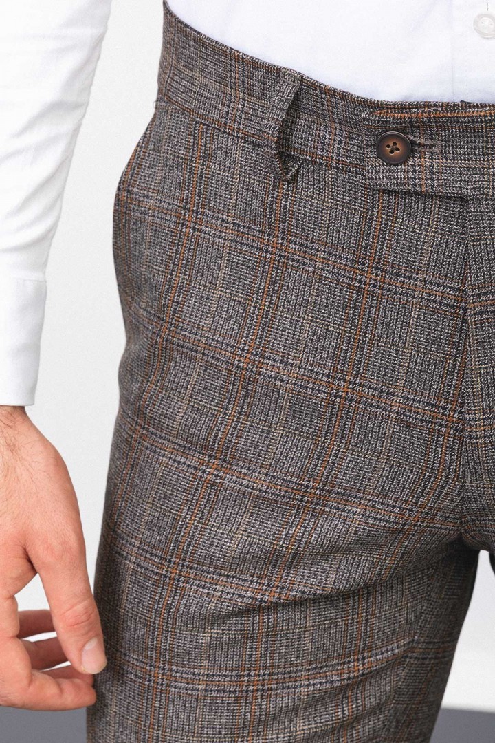 Black And Camel Colours Combination Wool And Viscose Fabrics Check Patterned Design Casual Mens Pants
