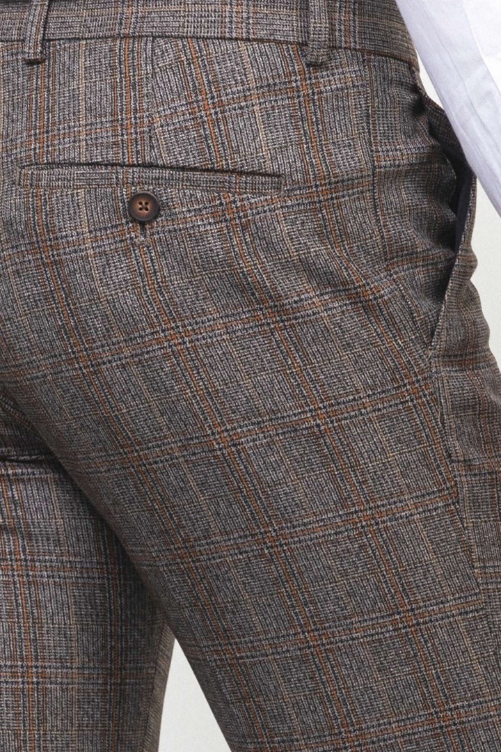 Black And Camel Colours Combination Wool And Viscose Fabrics Check Patterned Design Casual Mens Pants
