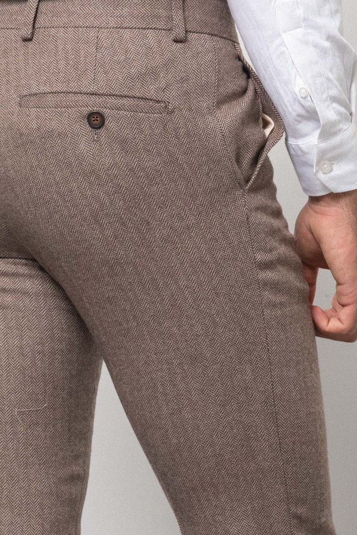 Camel And Beige Color Dobby Design Casual Wool And Acrylic Fabric Men's Trousers