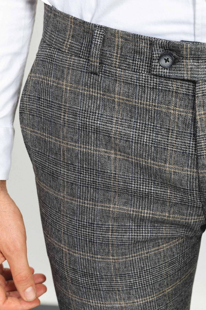 Black And Beige Color Check Patterned Design Classic Wool Men's Trousers