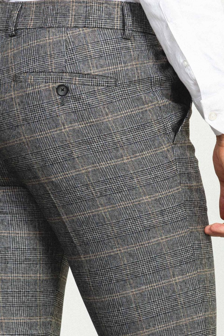 Black And Beige Color Check Patterned Design Classic Wool Men's Trousers
