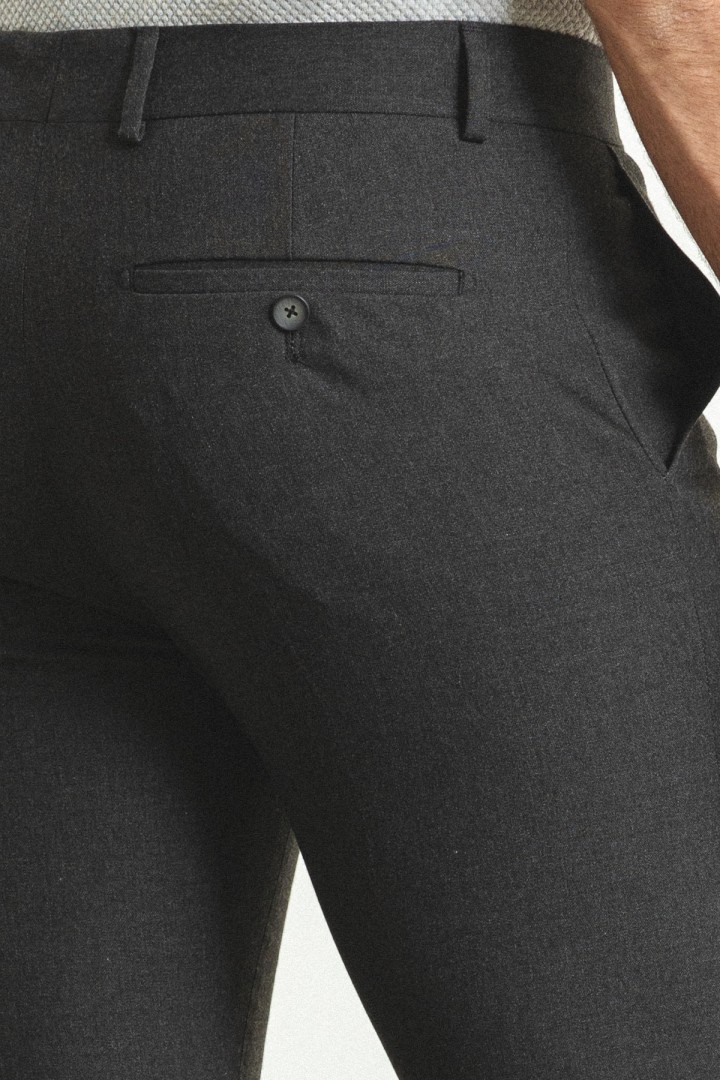 Anthracite Color Viscose And Elastane Fabric Classic Slim Fit Men'S Trousers