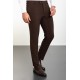 Brown Color Viscose And Elastane Fabric Classic Slim Fit Men's Trousers
