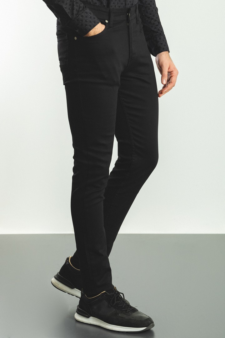 Black Cotton And Elastane Fabrics Casual Canvas Trousers