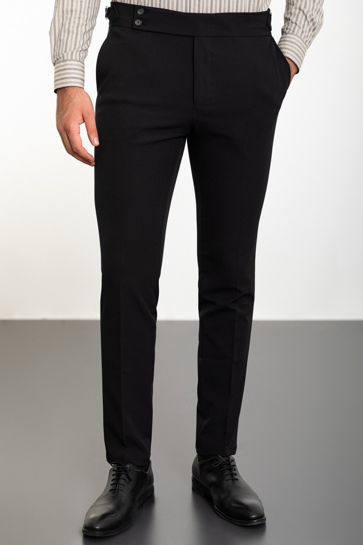 Black Color Belted Design Casual Wool Men's Trousers