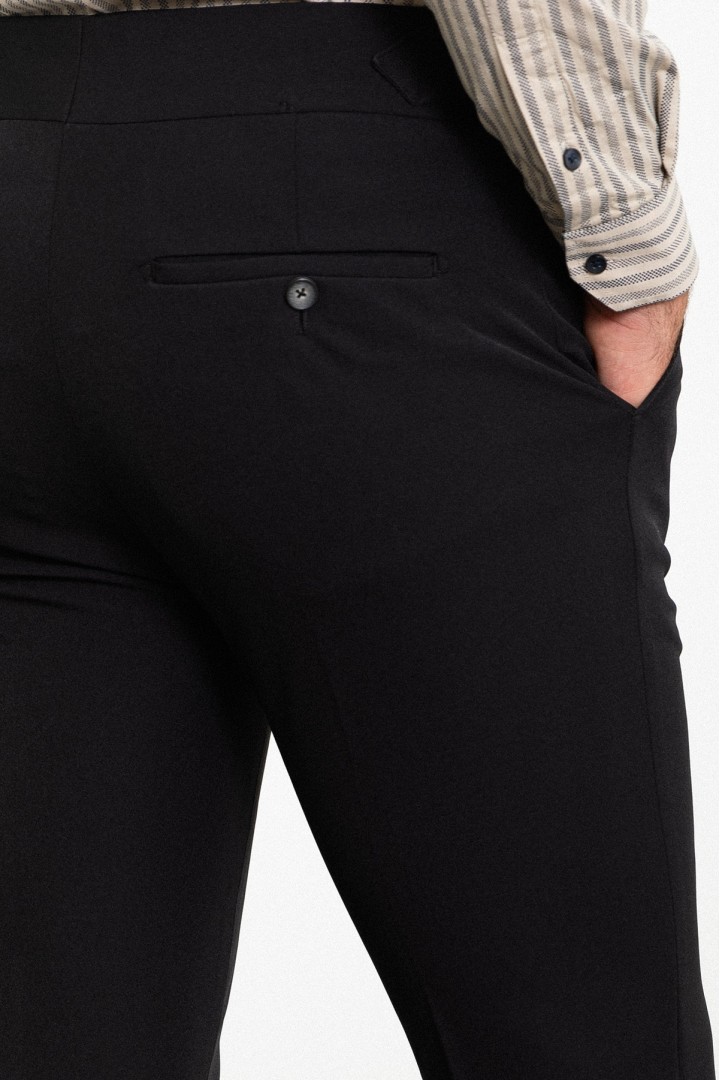 Black Color Belted Design Casual Wool Men's Trousers