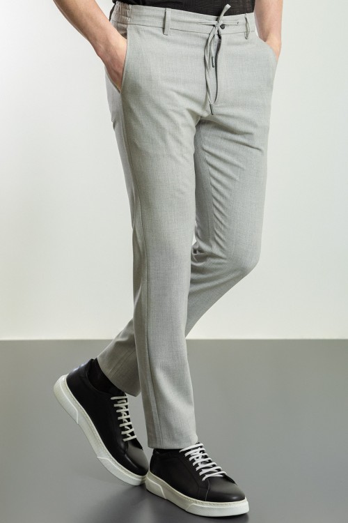 Grey Color Drawstring Design Casual Men's Trousers