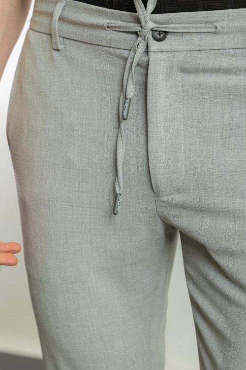 Grey Color Drawstring Design Casual Men's Trousers