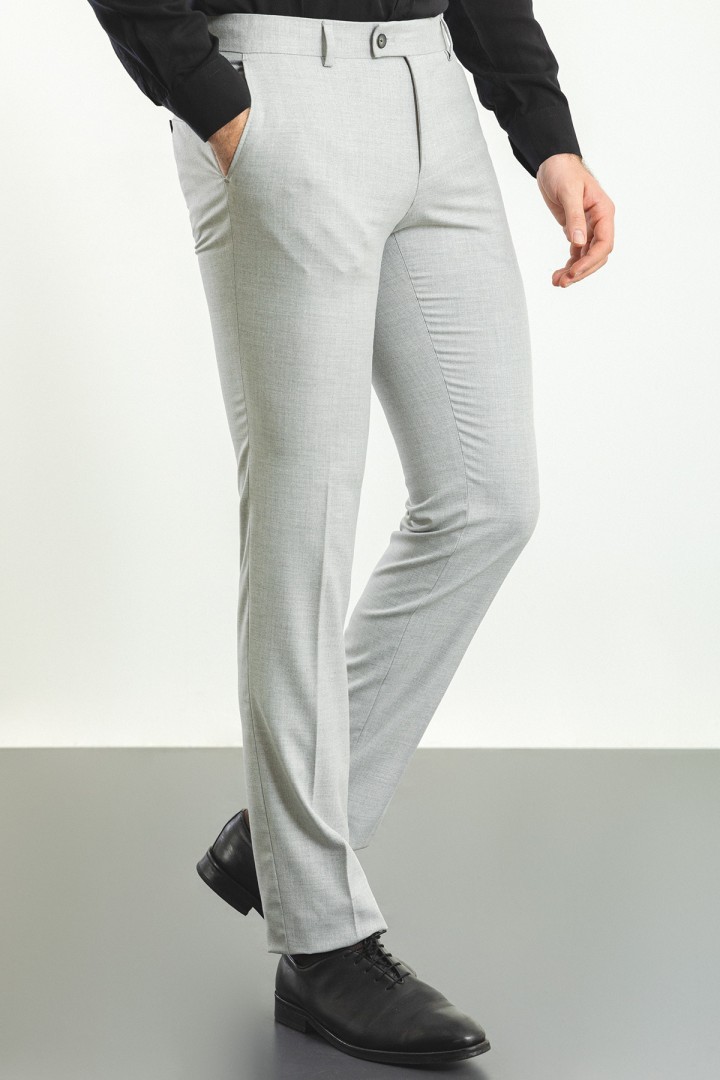 Grey Color Super Slim Fit Casual Cotton Men's Trousers