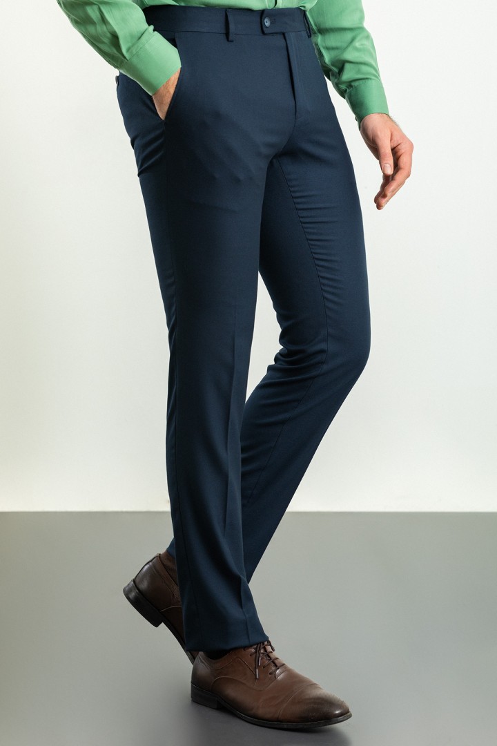 Dark Blue Color Super Slim Fit Casual Cotton Men's Trousers