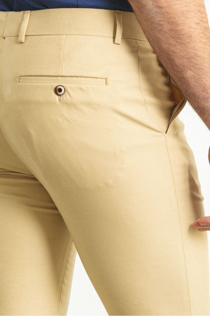 Beige Color Super Slim Fit Casual Cotton Men's Trousers