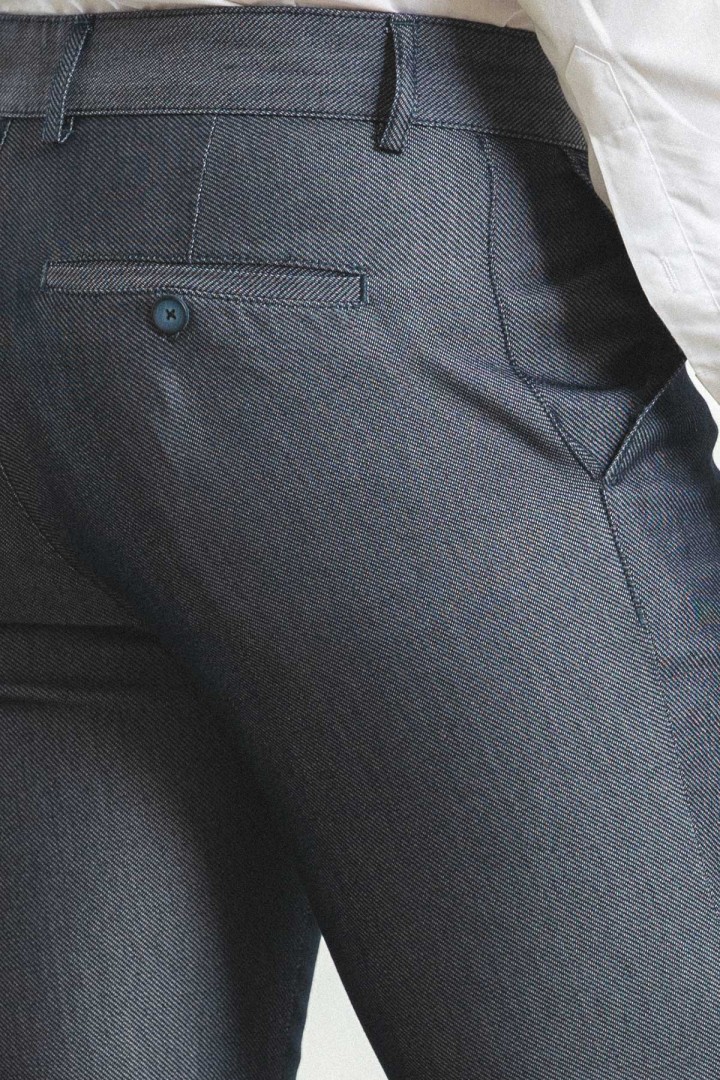 Dark Blue And Ecru Color Classic Cotton Men's Trousers