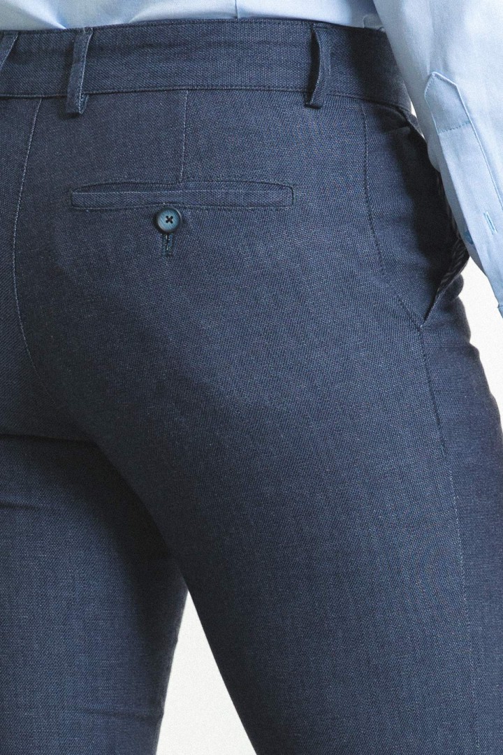 Dark Blue Color Classic Slim Fit Linen Fabric Men's Trousers