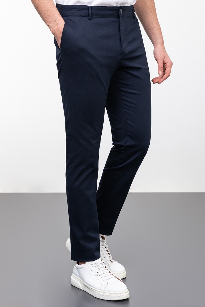 Light Dark Blue Color Linen Super Slim Classic Men's Trouser