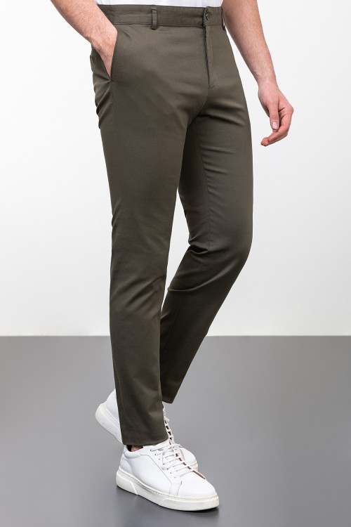 Khaki Color Linen Super Slim Classic Men's Trouser