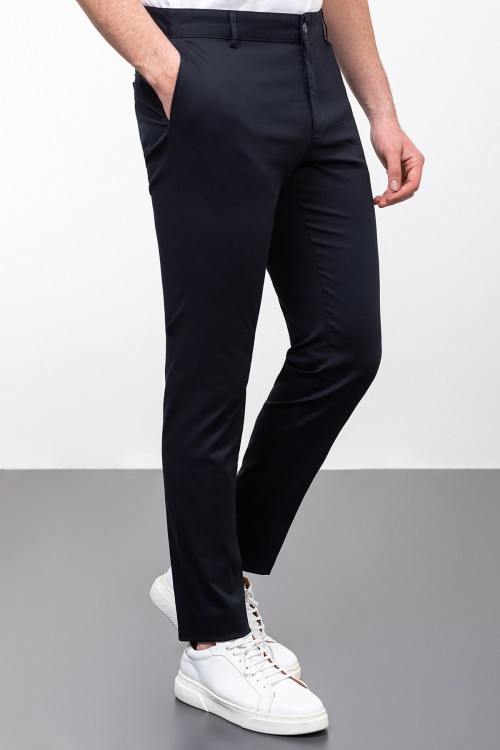Dark Navy Blue Color Linen Super Slim Classic Men's Trouser