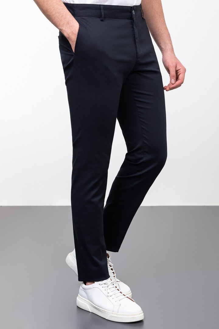 Dark Navy Blue Color Linen Super Slim Classic Men's Trouser