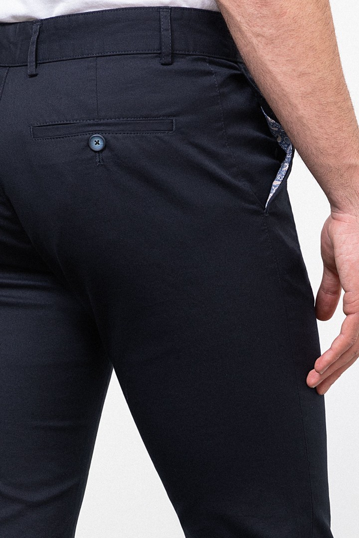 Dark Navy Blue Color Linen Super Slim Classic Men's Trouser