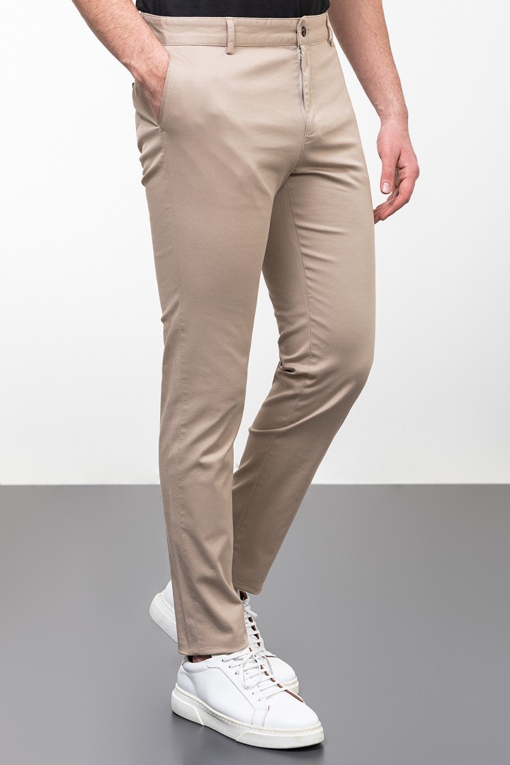Beige Color Linen Super Slim Classic Men's Trouser