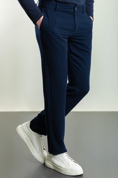 Dark Blue Color Relaxed Fit Casual Cotton Men's Trousers