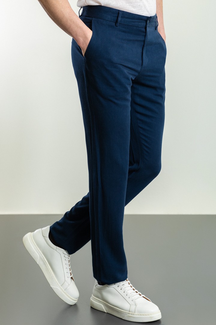 Light Dark Blue Color Relaxed Fit Casual Cotton Men's Trousers