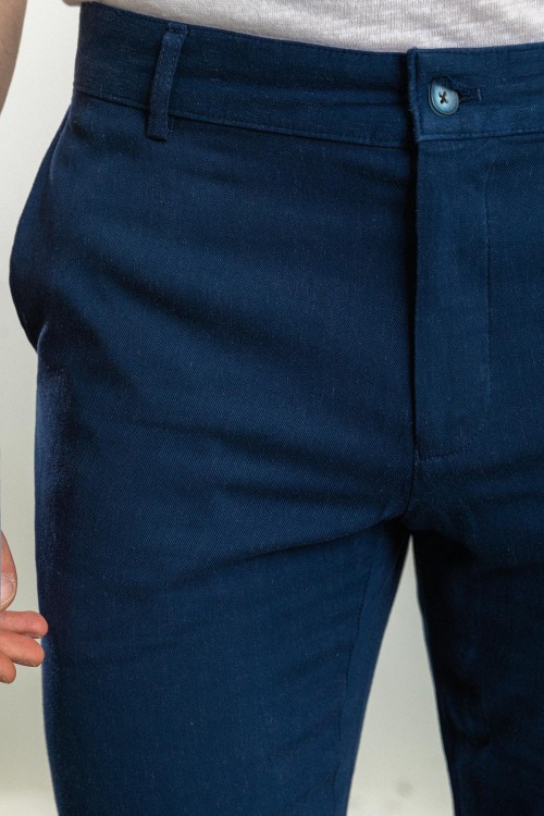 Light Dark Blue Color Relaxed Fit Casual Cotton Men's Trousers