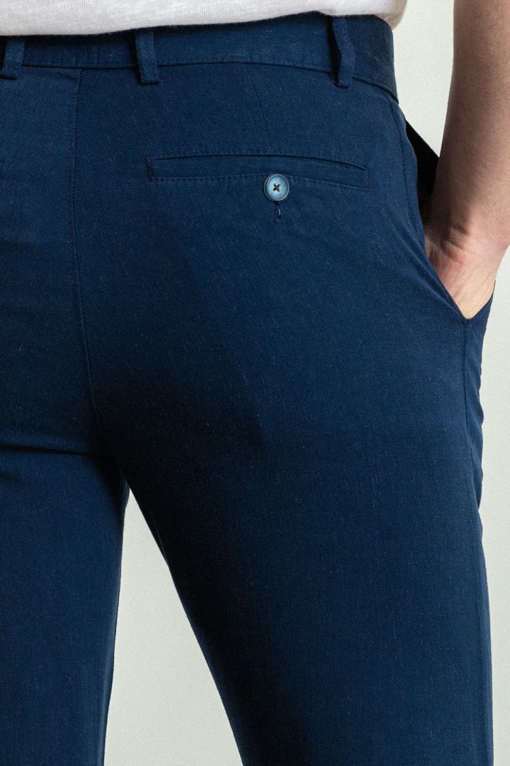 Light Dark Blue Color Relaxed Fit Casual Cotton Men's Trousers