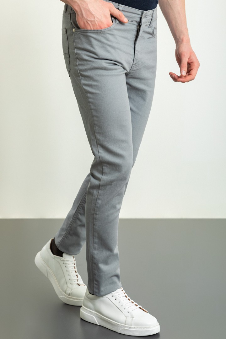Grey Color Casual Canvas Five Pocket Cotton Men's Pants