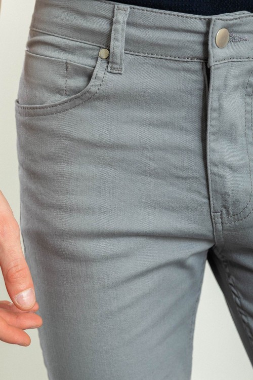 Grey Color Casual Canvas Five Pocket Cotton Men's Pants