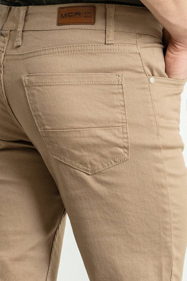 Beige Color Casual Canvas Five Pocket Cotton Men's Pants